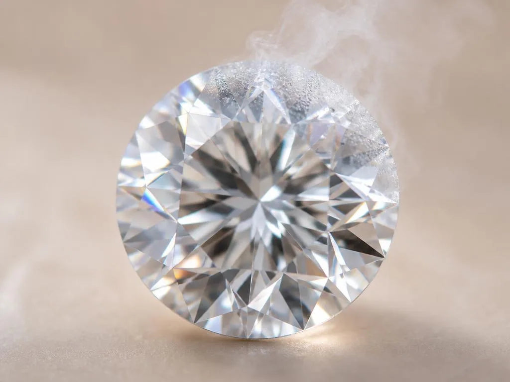 Test de la buée sur un diamant authentique montrant l'évaporation rapide de la condensation