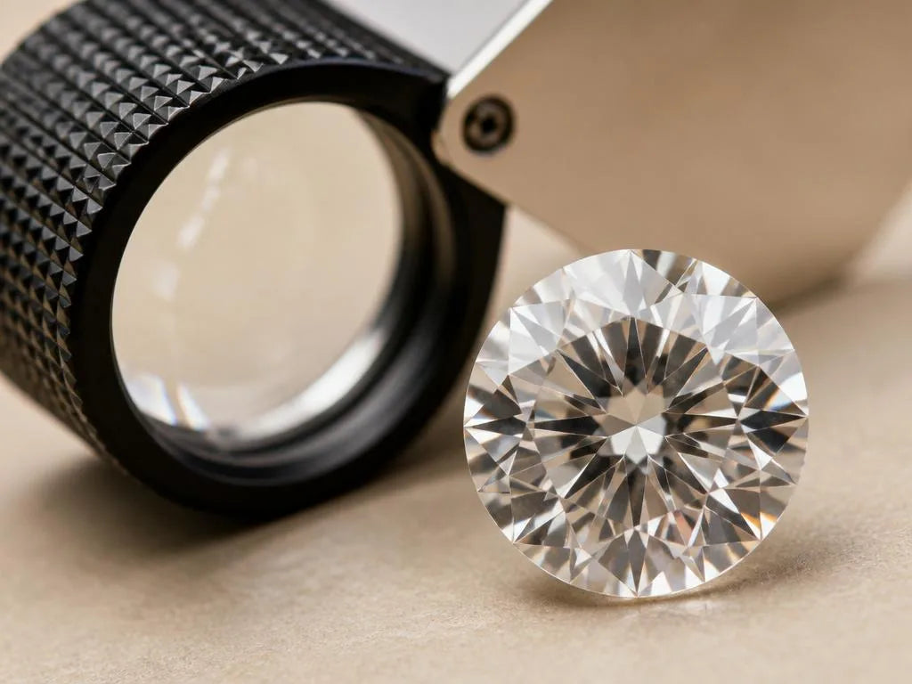 Diamant examiné à la loupe 10x montrant les inclusions naturelles caractéristiques
