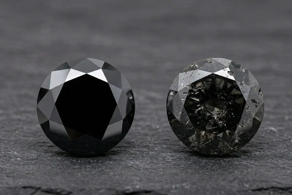 Comparativa gemológica entre un diamante negro tratado y un diamante negro natural con inclusiones