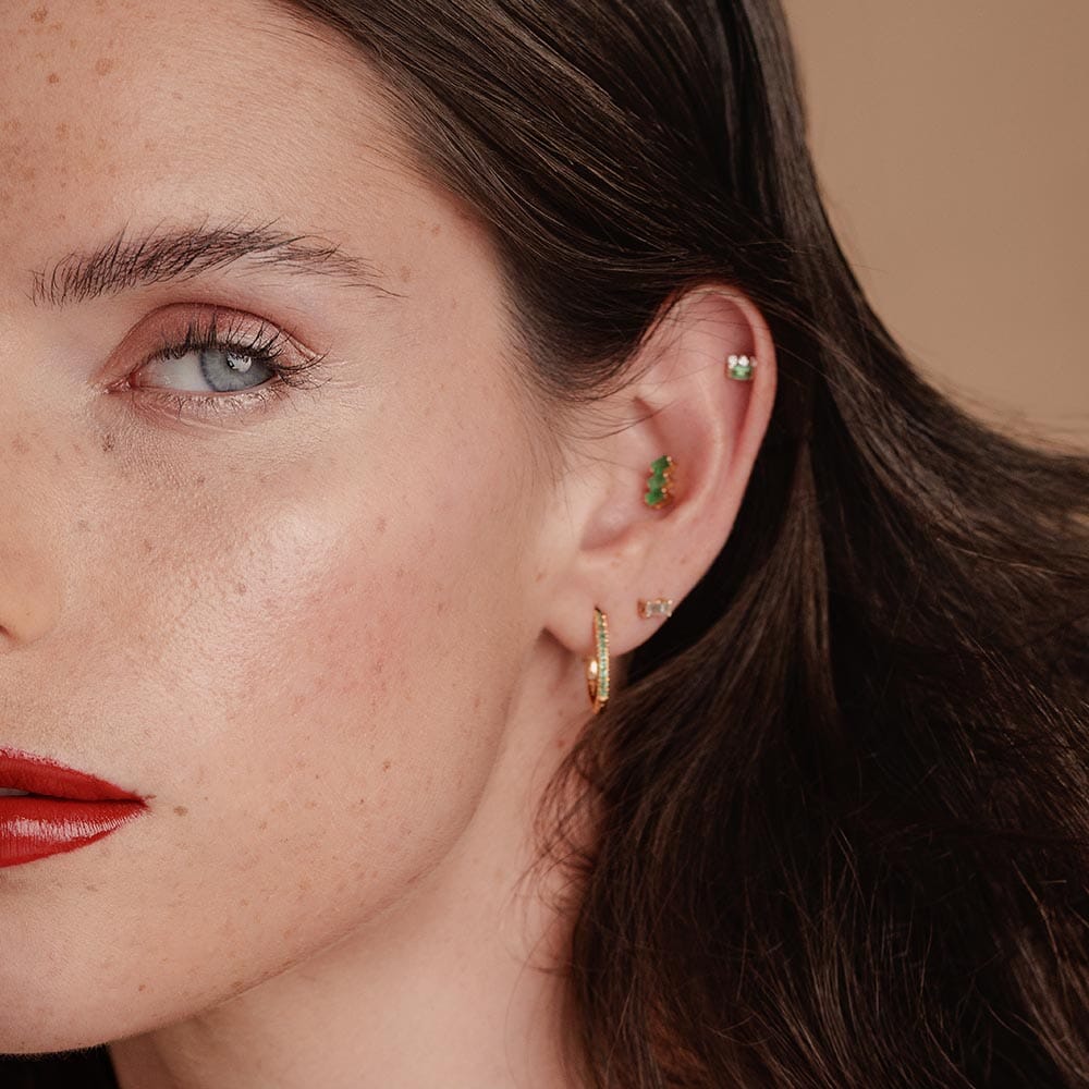 look boucles d'oreilles emeraude et diamant