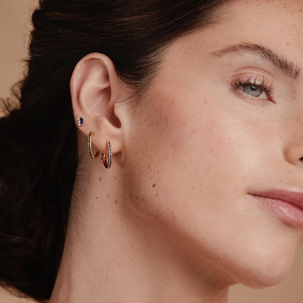 Ensemble de boucles d'oreilles Prana saphir et diamant et créoles saphir